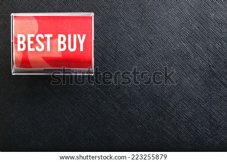 Acrylic stand with the word best buy represent as a sign display for customer to know the new products