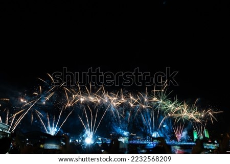 Abstract colored firework new year festival night sky background.