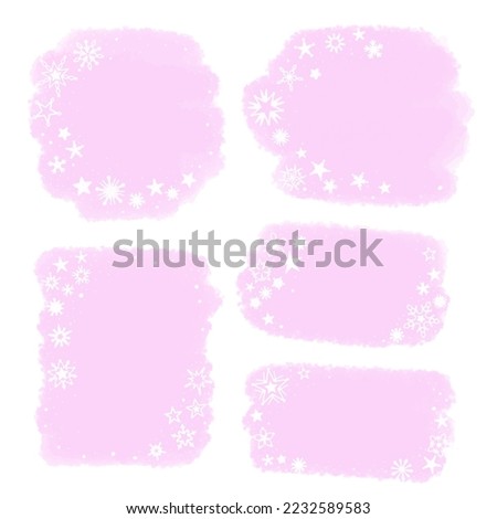 Set of hand drawn wet brush speech bubbles in snowflakes, in pale pink colors, vector illustration
