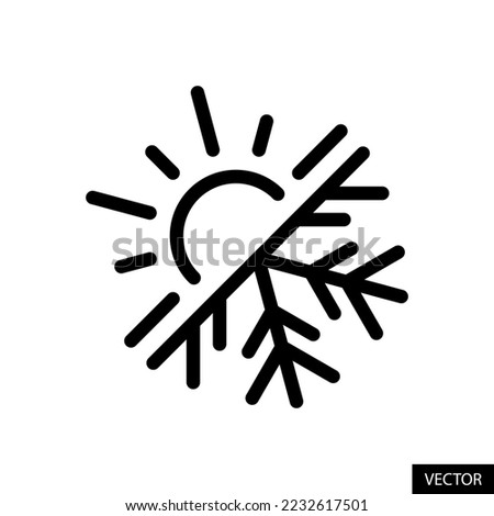 Hot and cold temperature symbol, Sun and Snowflake sign, Air conditioning, Climate control concept icon in line style design isolated on white background. Editable stroke. EPS 10 vector illustration.