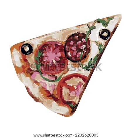 Pizza oil painting on white background , painting print on canvas
