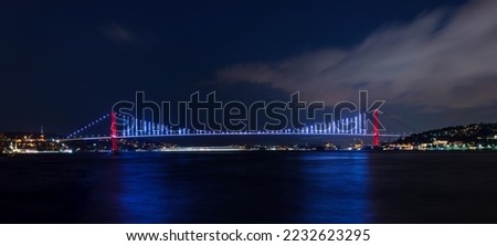 Bosphorus bridge view. Night shoot panaromic Royalty-Free Stock Photo #2232623295