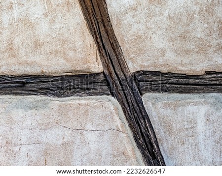 Building damage to old and historic half-timbered house Royalty-Free Stock Photo #2232626547