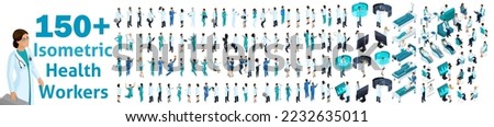 Large set of isometric, 3D Health workers, medical staff, nurses, doctors. Recruitment of doctors' work with patients. Royalty-Free Stock Photo #2232635011