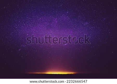 Amazing Night View Sky. Colourful Night Starry Sky In Violet Colors. Soft Magenta-pink Colours. Bright Night Starry Sky. Dream View. Bright Purple, Yellow, Pink Colors.