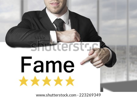 businessman vip pointing on sign fame golden stars