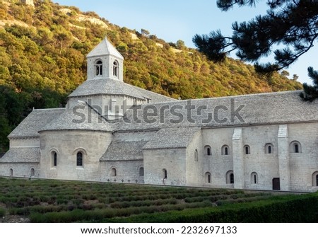 The famous monastery Abbaye Notre-Dame de Sénanque, Gordes, France, where the famous lavender plantations are. Picture taken after harvesting.