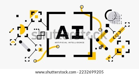 Technology background with abstract geometric shapes and lines. Ai (Artificial Intelligence) concept. Futuristic Hi-tech banner design with place for text. Flat style. Vector illustration Royalty-Free Stock Photo #2232699205