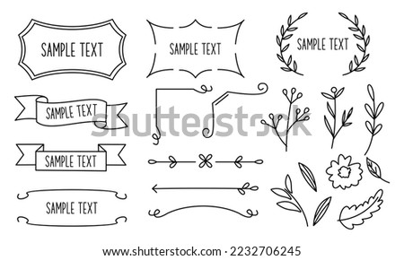 Retro line drawing frames, ribbons, florals,decorations and plants