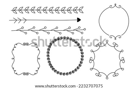 Retro line drawing frames, ribbons, florals,decorations and plants