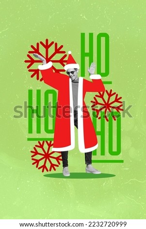 Photo artwork minimal picture of funny funky guy wear x-mas costume having fun dancing isolated drawing background