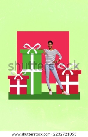 Creative 3d photo artwork graphics painting of funky funny guy lady preparing x-mas presents isolated drawing background