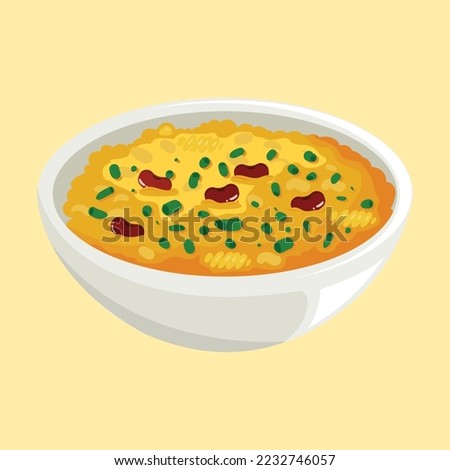 Hot vegetable soup in a white dish. isolated vector illustration.illustration of meat soup bowl
