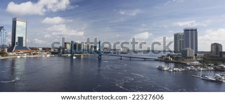downtown Jacksonville panoramic showing both the North and South Bank of the St. John's river