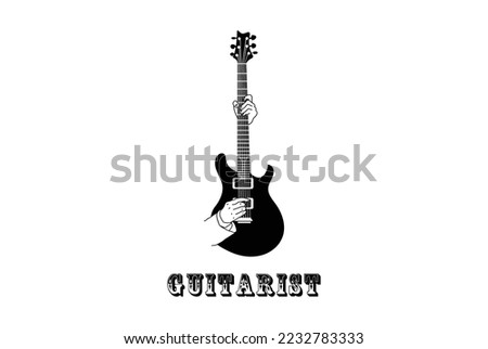Vintage Retro Hand Guitar for Guitarist Rock Music Show Concert Festival Logo Design