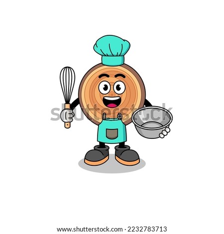 Illustration of wood grain as a bakery chef , character design