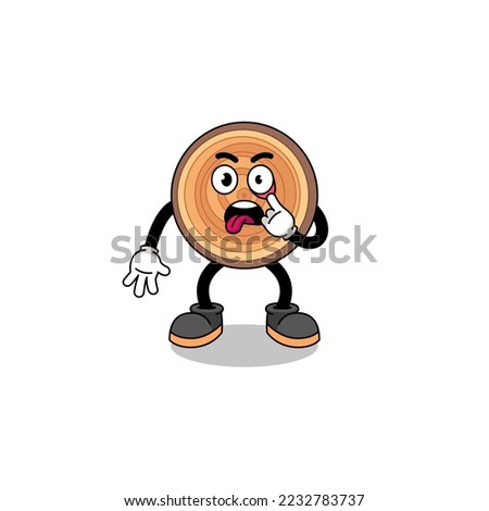 Character Illustration of wood grain with tongue sticking out , character design