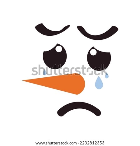Face of crying snowman on white background