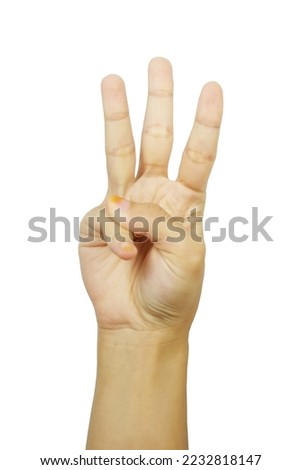 W Hand sign language alphabet isolated on white

