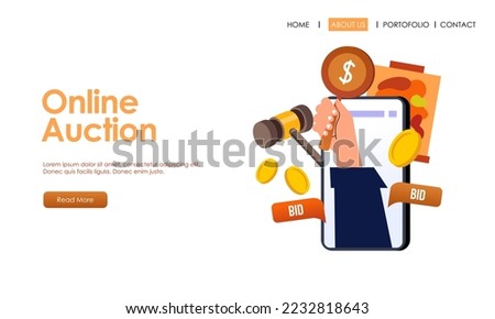 Bid and auction concept design landing page Royalty-Free Stock Photo #2232818643