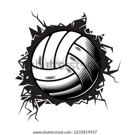 volleyball cracked wall. volleyball club graphic design logos or icons. vector illustration.
