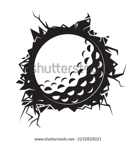 golf ball cracked wall. golf club graphic design logos or icons. vector illustration.
