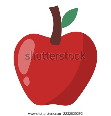 Red apple in cartoon style on white background. Hand drawn fruit isolated element. Vector illustration