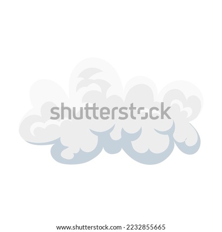 thick curvy White fluffy cloud in sky flat vector illustration of different shape, heaven symbol isolated on blue background. Weather, nature