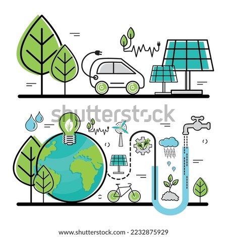 green energy ecology scenes icons