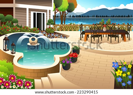 A vector illustration of beautiful backyard garden