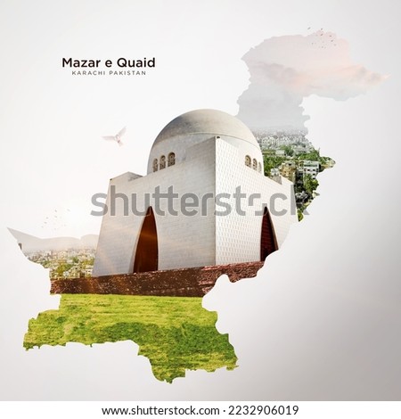 Mazar e Quaid Poster and manipulation on cloudy and blurred background. Royalty-Free Stock Photo #2232906019