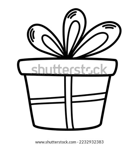 Gift Bow. Birthday element. Line art symbol for web printing and applications. Vector illustration in doodle style hand-drawn isolated on the white background.