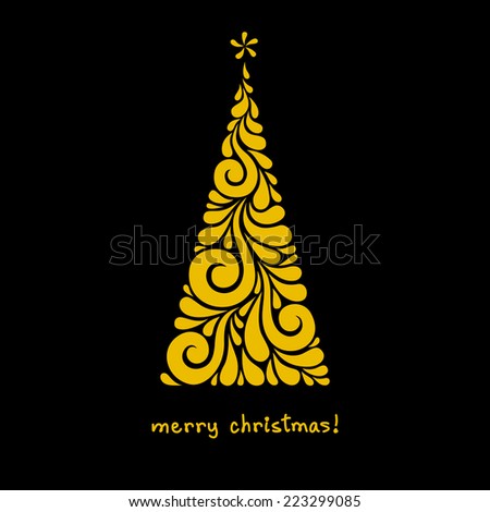 Vector Christmas tree of swirl shapes. Original modern design element. Greeting, invitation cute card. Simple decorative illustration for print, web