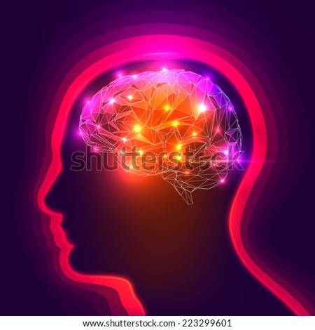 Vector Illustration of a Human Head Silhouette with a Brain.