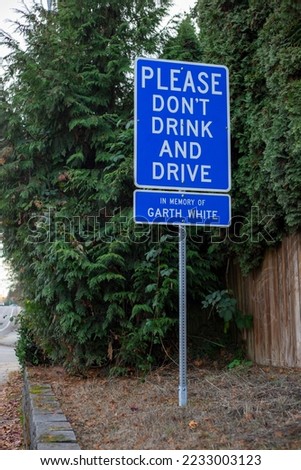 Blue warning road sign - Please don't drink and drive