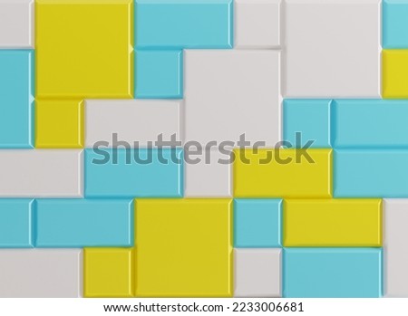 Various 3d tiles laid out on the wall. The concept of modern wall decoration, laying diagonal tiles on the wall. 3D render, 3D illustration.