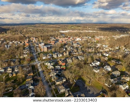 November 20, 2022 Afternoon fall, autumn aerial drone photo of the Village of Palmyra New York, USA.	