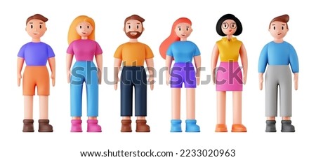Set of 3d portraits of happy people on a white background. Cartoon characters woman and man, vector illustration. Royalty-Free Stock Photo #2233020963