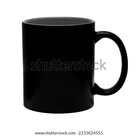 Large black ceramic cup. Black cup with grey interior. Mock up.