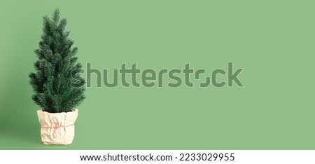 Christmas tree on green background with space for text