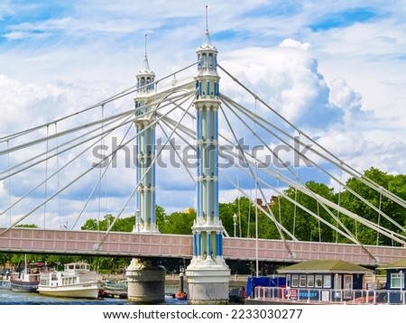Albert Bridge unique design across River Thames, London United kingdom.