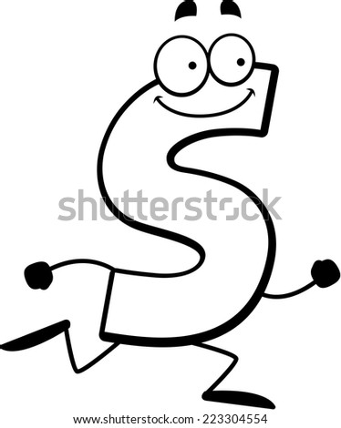 A cartoon illustration of a letter S running and smiling.