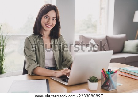 Photo of successful boss ceo financier economist use netbook macbook write weekly report contract deal comfort work place room home indoor Royalty-Free Stock Photo #2233080897