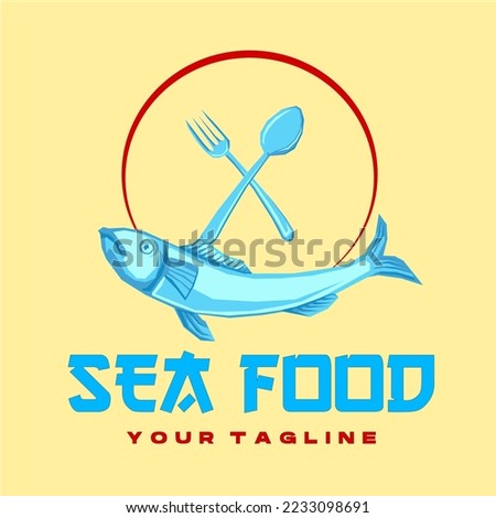 sea food logo with blue fish vector