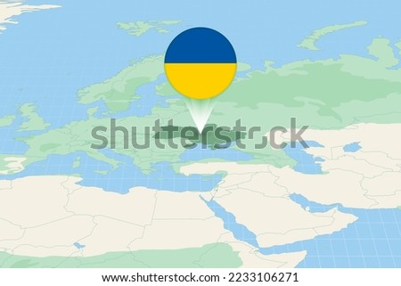 Map illustration of Ukraine with the flag. Cartographic illustration of Ukraine and neighboring countries. Vector map and flag.