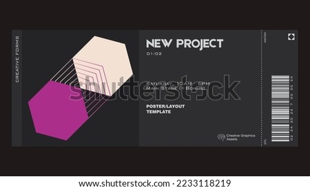 Modern exhibition ticket template layout made with abstract vector geometric shapes. Brutalism inspired graphics. Great for branding presentation, poster, cover, art, tickets, prints, etc. Royalty-Free Stock Photo #2233118219