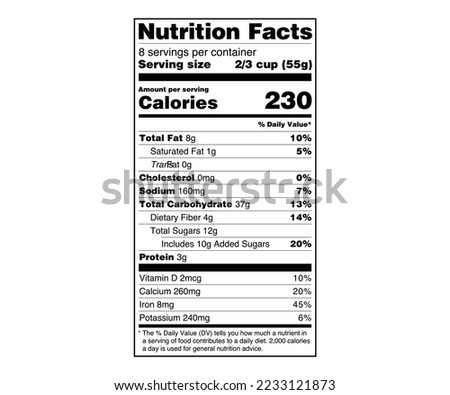 Nutrition Facts Label US Food Drugs Administration Royalty-Free Stock Photo #2233121873