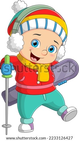 Young skier wearing scarf in winter sport and entertainment of illustration