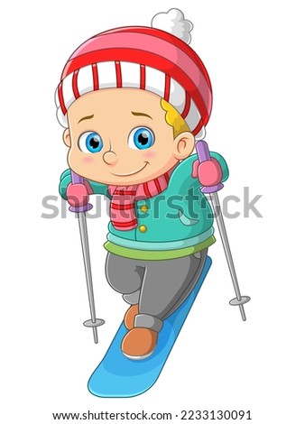A boy skiing in winter of illustration