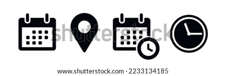 Calendar schedule date location time icon set Royalty-Free Stock Photo #2233134185